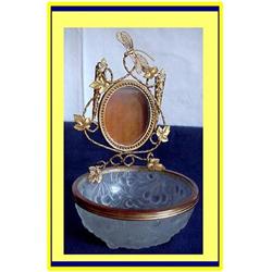 ART GLASS GILT CANDLESTICKS BOWL DRAGONFLY #1845031