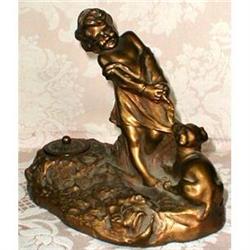 Armor BRONZED InkWELL Figural CHILD + Dog #1795266