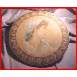 Burnt Wood Art Nouveau Lady Pyrography Plaque #1795334