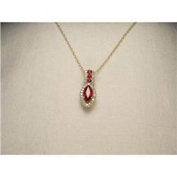 14K Gold Marquise Ruby Diamond Pendant Necklace#1795380