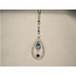 14K WG Topaz Diamond Sapphire Drop Necklace  #1795394