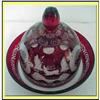 Image 1 : RUBY ENGRAVED BOHEMIAN GLASS BUTTER CHEESE DISH#1795714