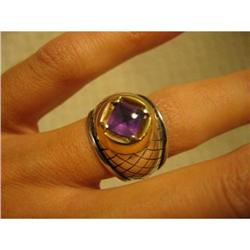 Estate Amethyst Ring Sterling Silver 18K Gold #1807561