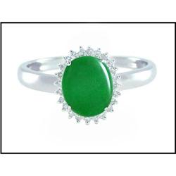 Lovely 14K White Gold Jade and Diamond Ring #1807670