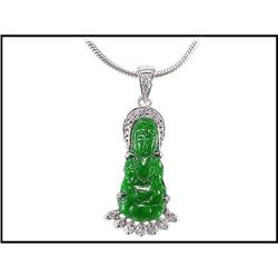 Unique 14K White Gold Jade and Diamond Pendant #1807677