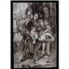 Image 1 : Black Ink Drawing of Family Group with Cat and #1807711