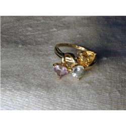 Estate 14K YG Topaz Citrine Amethyst Heart Ring#1807776