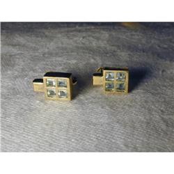 Estate 14K YG Gold Square Blue Topaz Earrings #1807785