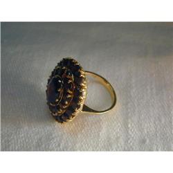 Estate 18K YG Gold Filigree Huge Garnet Ring #1807809