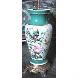 English Bristol Glass floral & bird themed lamp#1807815