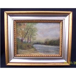 Oil, Riverbank, Trees,gold, Silver Frame #1807825