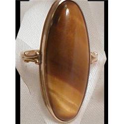 Art DeCO 14kt GOLD LARGE  Tigereye RING #1807839