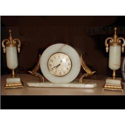 FABULOUS MARBLE Deco CLock & Sconce pair gilt #1807858