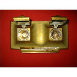 Brass art deco double inkwell l!   #1807876