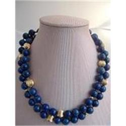 Estate Carved Lapis Lazuli and Gold Spacer Bead#1807905