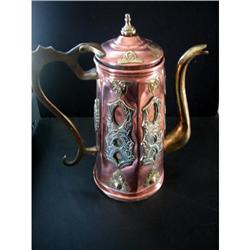 Islamic Coffee pot copper inlaid w/ brass #1808188