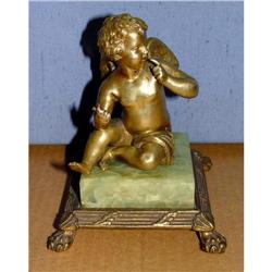 19c Bronze Pondering Angel Desk Sculpture #1808193