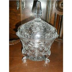 CRYSTAL FOOTED COVERED CANDY DISH OR SAUCE POT #1819485