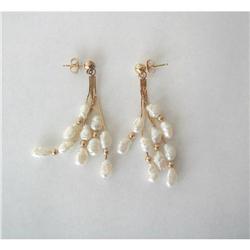 60's~ PEARL & 14K GOLD  SWINGING EARRINGS #1820385