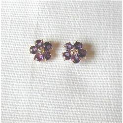 Vintage~AMETHYST & DIAMOND EAR STUDS/14K GOLD #1820388