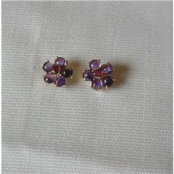 Estate~Amethyst & Ruby Ear Studs/14K Y Gold #1820389