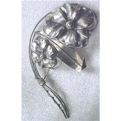 Vintage Jewelry Brooch Sterling Nouveau Flower #1820406