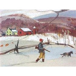 Landscape Painting Hunter w Dog in Snow #1820411
