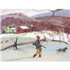 Image 1 : Landscape Painting Hunter w Dog in Snow #1820411