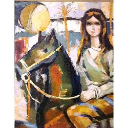 Portrait  Girl on Horse Modernist Painting Sgn #1820420