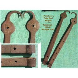 Early 18th C Tulip Bud Wrought Iron Hinges, #1820433