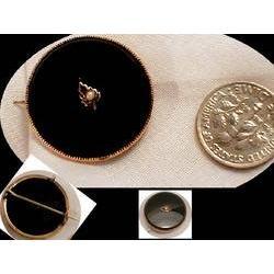 1800's 10kt MOURNING Seed PEarl Onyx Brooch #1820480