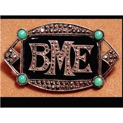 Vintage DECO FRENCH Enamel jeweled brooch #1820481