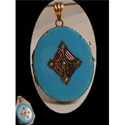 Vintage 10kt GOLD ENAMEL seed pearl locket #1820483