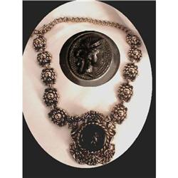 ORNATE BLACK mourning Cameo Necklace BIG NICE #1820486