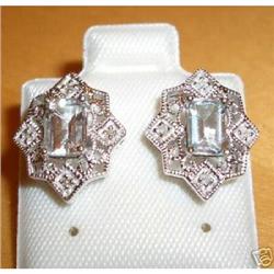 14K White Gold Diamond & Aquamarine Earrings #1820757
