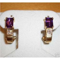 14K Yellow Gold Diamond & Amethyst Earrings #1820761