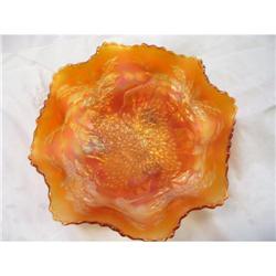 Fenton Stag & Holly Marigold 3 Ball Footed Bowl#1820804