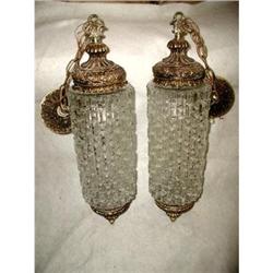 Pair Light Fixtures Cylinder Crystal Brass #1830859