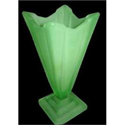 Bagley Green Art Deco Glass Wyndham Vase #1831094