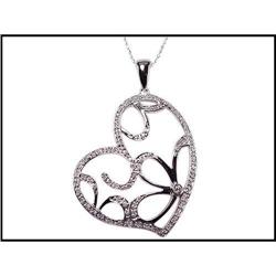 Unique 14K White Gold Diamond Heart Pendant #1831288