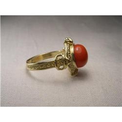 Antique 18K YG Gold Handmade Red Coral Ring #1831447