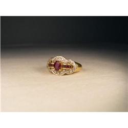 Estate 18K YG Gold Ruby Diamond Band Ring #1831458