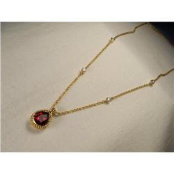 14K YG Gold Rhodolite Garnet Diamond Necklace #1831459