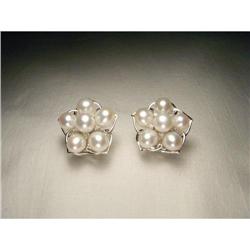 14K WG Cultured Pearl Diamond Floral Earrings #1831471