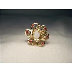 Estate 14K Gold Filigree Ruby Opal Floral Ring #1831478