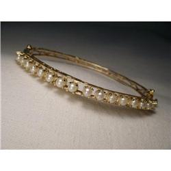 14K YG Cultured Pearl Filigree Bangle Bracelet #1831480