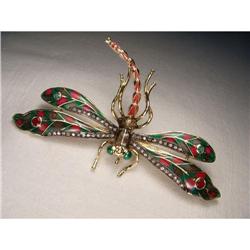 14K Gold Ruby Emerald Diamond Dragonfly Brooch #1831481