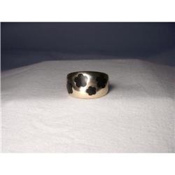 Estate 14K YG Gold Onyx Flower Floral Band Ring#1831548