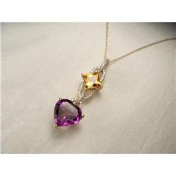 14K YG Citrine Amethyst Diamond Heart Pendant #1831550