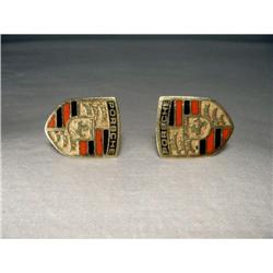 14K YG Porsche Crest Logo Enamel Mens Cufflinks#1831555